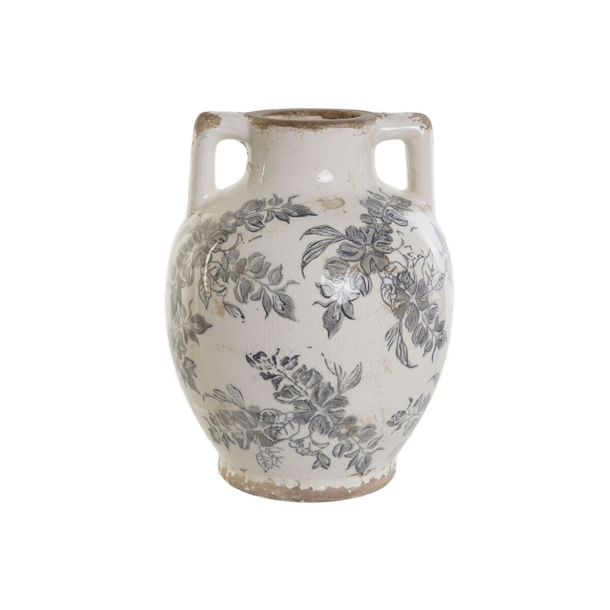 Vase Home ESPRIT White Brown Grey Stoneware Leaf of a plant 17 x 17 x 22 cm