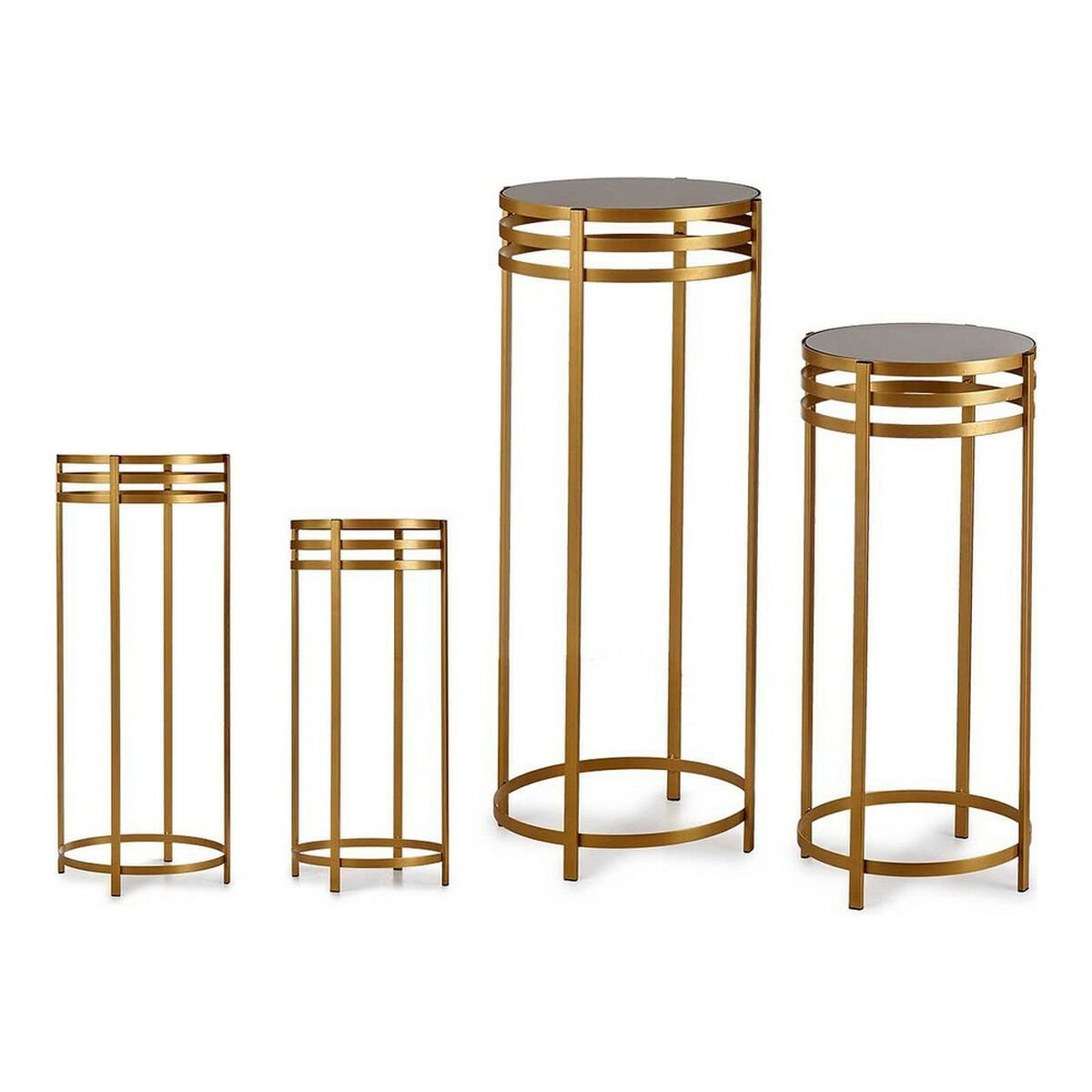 Satz mit 3 Tischen Kristall Schwarz Gold Metall (2 pcs)