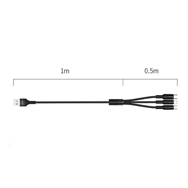 USAMS U5 US-SJ219 3in1 cable USB-A / Lightning / microUSB / USB-C 1,5m 2A black