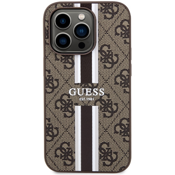 Guess GUHMP15LP4RPSW Apple iPhone 15 Pro hardcase 4G Printed Stripes MagSafe brown