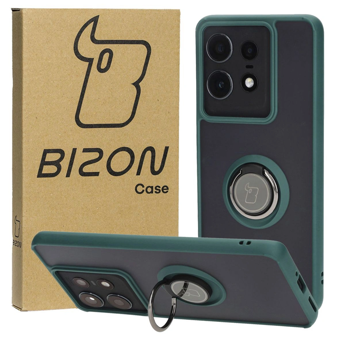 Bizon Case Hybrid Ring Motorola Edge 50 Pro smoky with a dark green frame