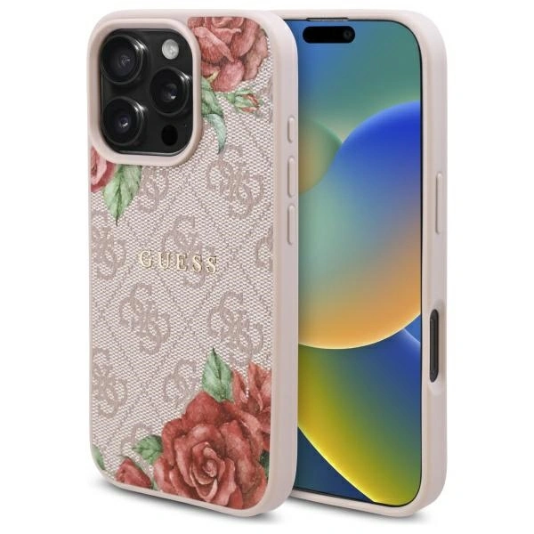 Guess GUHMP16LP4ROPEMCP Apple iPhone 16 Pro hardcase 4G Flowers Print MagSafe pink