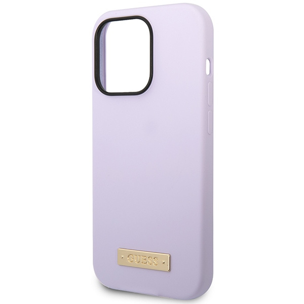 Guess GUHMP14LSBPLU Apple iPhone 14 Pro purple hard case Silicone Logo Plate MagSafe