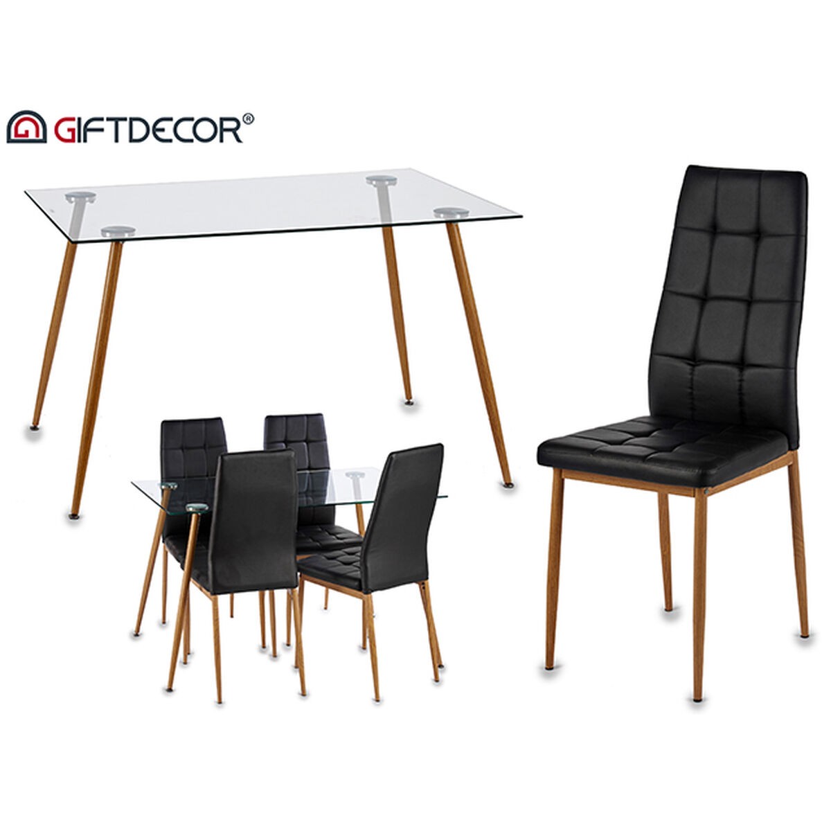 Table set with 4 chairs Gift Decor 4 Brown Black Transparent
