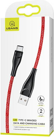 USAMS Nylon Cable U41 USB-C 2m 2A red SJ395USB02 (US-SJ395)