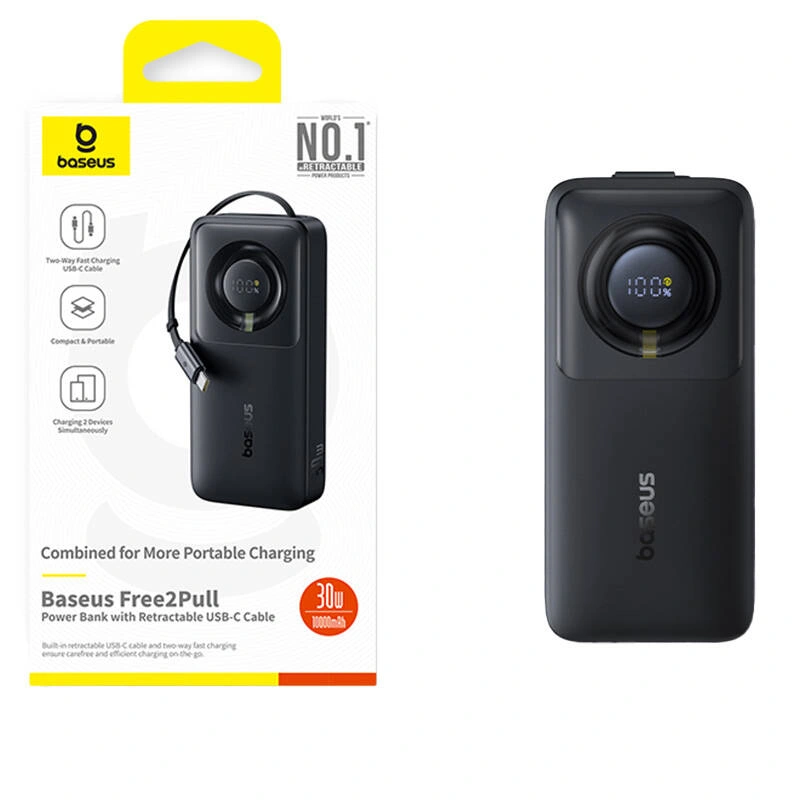 Baseus OS Free2Pull 10000mAh 30W powerbank + built-in USB-C cable (black)