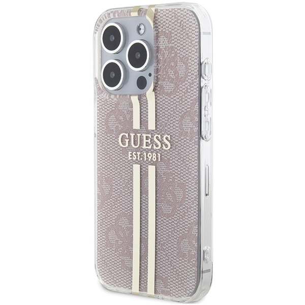 Guess GUHCP15LH4PSEGP Apple iPhone 15 Pro hardcase IML 4G Gold Stripe pink