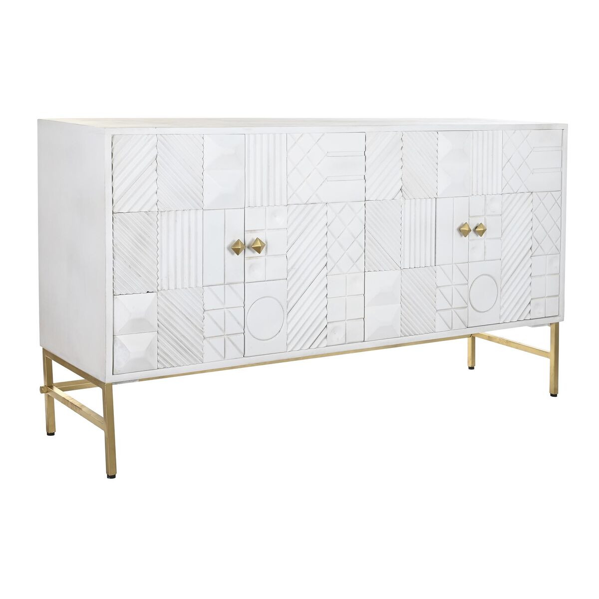 Sideboard DKD Home Decor Rhombus White Brass Mango wood (157 x 43 x 84 cm)