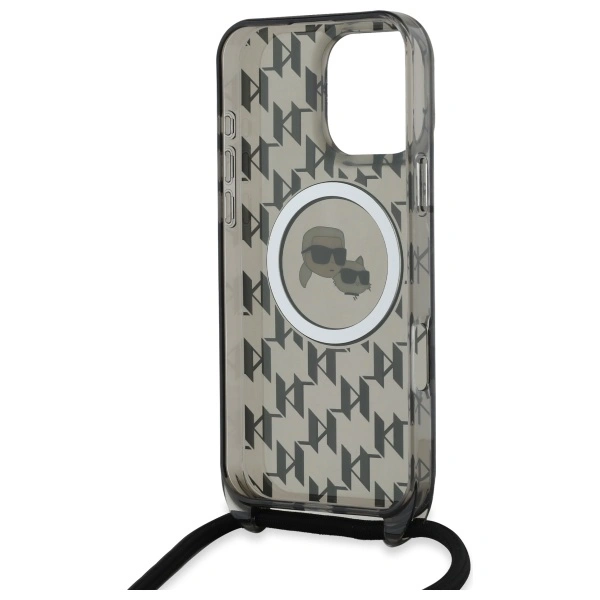 Karl Lagerfeld KLHMP16LHCKCKLCK Apple iPhone 16 Pro hardcase IML Crossbody Monogram Karl & Choupette Head MagSafe black